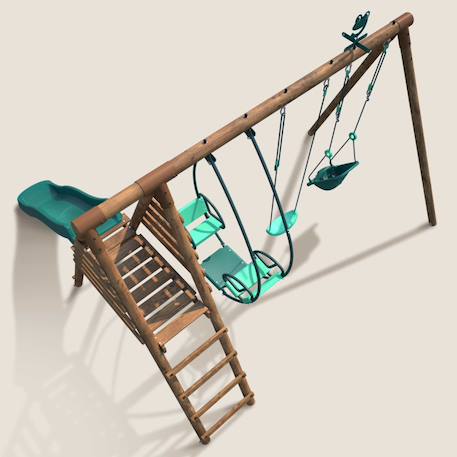 Portique en bois rond 3 agrès avec balançoire bébé et toboggan colza Marron 6 - vertbaudet enfant 