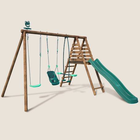 Portique en bois rond 3 agrès balançoire bébé, face à face et toboggan tulipe Marron 2 - vertbaudet enfant 