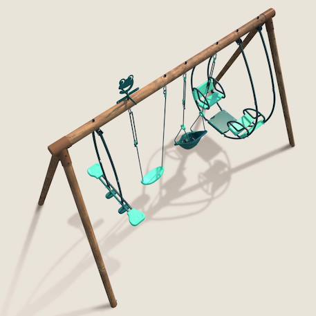 Portique en bois rond 4 agrès avec balançoire bébé et face à face suzanne Marron 6 - vertbaudet enfant 