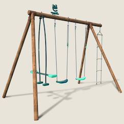 Portique en bois rond 4 agrès avec face à face et échelle gabin  - vertbaudet enfant
