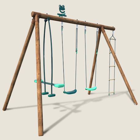 Portique en bois rond 4 agrès avec face à face et échelle gabin Vert 1 - vertbaudet enfant 