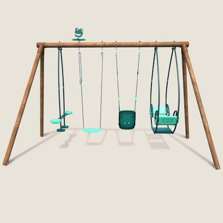 Portique en bois rond 4 agrès avec balançoire bébé et face à face suzanne Marron 3 - vertbaudet enfant 
