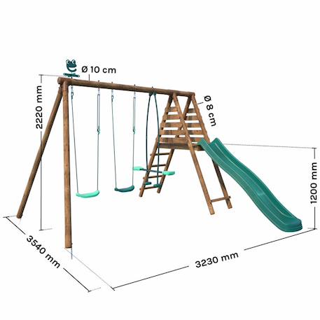 Portique en bois rond 3 agrès avec face à face et toboggan violette Marron 5 - vertbaudet enfant 