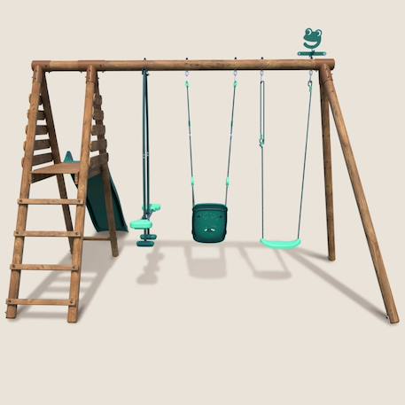 Portique en bois rond 3 agrès balançoire bébé, face à face et toboggan tulipe Marron 3 - vertbaudet enfant 