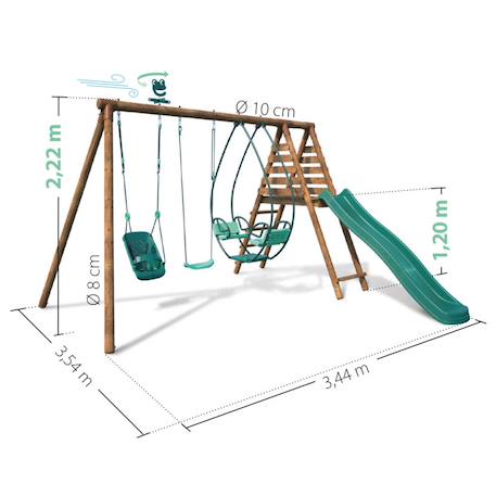 Portique en bois rond 3 agrès avec balançoire bébé et toboggan colza Marron 5 - vertbaudet enfant 