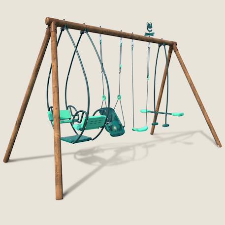 Portique en bois rond 4 agrès avec balançoire bébé et face à face suzanne Marron 2 - vertbaudet enfant 