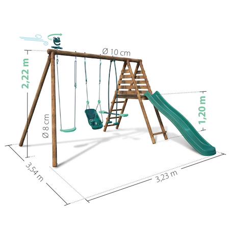 Portique en bois rond 3 agrès balançoire bébé, face à face et toboggan tulipe Marron 5 - vertbaudet enfant 