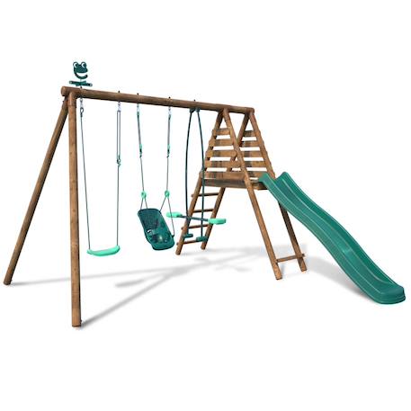 Portique en bois rond 3 agrès balançoire bébé, face à face et toboggan tulipe Marron 4 - vertbaudet enfant 