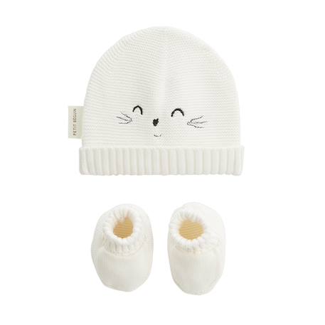Bonnet bébé et chaussons en tricot hello baby Ecru 2 - vertbaudet enfant 
