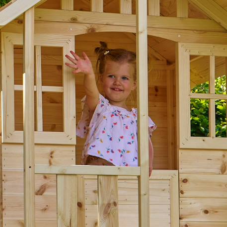 Maisonnette sur pilotis balcon et glissière basilic bois fsc® Marron - vert 3 - vertbaudet enfant 