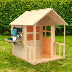 Maisonnette avec plancher, véranda et cuisine bouton d'or cottage bois fsc®  - vertbaudet enfant