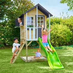 Jouet-Jeux de plein air-Maisonnette sur pilotis balcon et glissière jacinthes bois fsc®