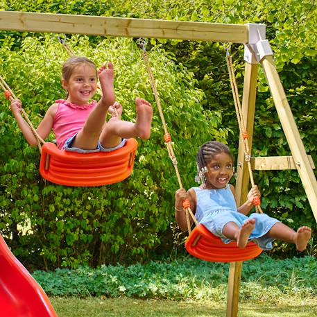 Bras de portique 2 balançoires  bois fsc® Marron - rouge 2 - vertbaudet enfant 