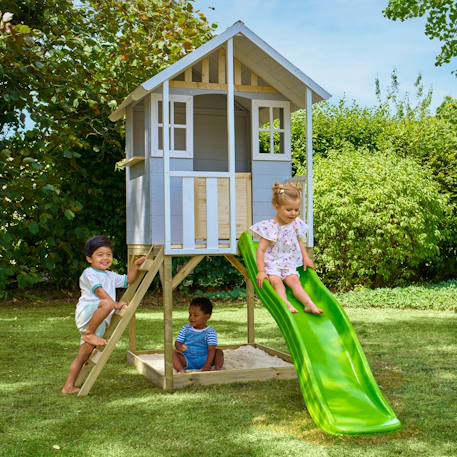 Maisonnette sur pilotis balcon et glissière perce-neige bois fsc® Gris - blanc - marron- vert 1 - vertbaudet enfant 