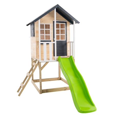Maisonnette sur pilotis balcon et glissière jacinthes bois fsc® Marron - gris anthracite - blanc - vert 2 - vertbaudet enfant 