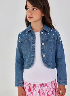 Veste en jean fille  délavée avec petits noeuds  - vertbaudet enfant