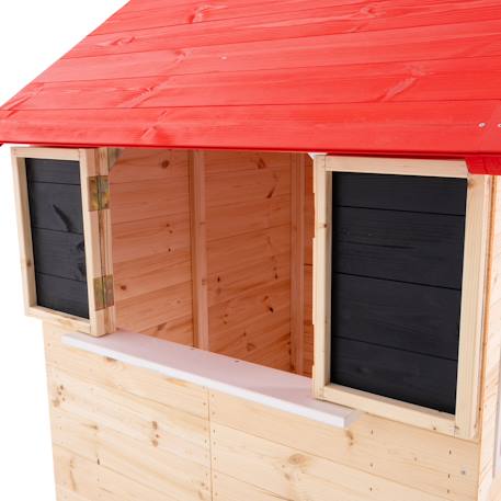 Maisonnette sur pilotis, glissière, 1 balançoire coquelicot bois fsc® Marron - rouge - blanc 6 - vertbaudet enfant 