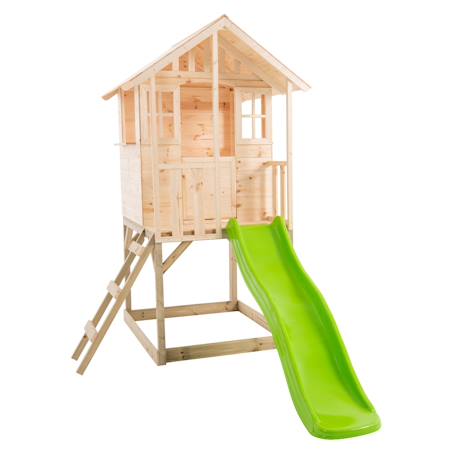 Maisonnette sur pilotis balcon et glissière basilic bois fsc® Marron - vert 2 - vertbaudet enfant 