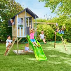 Jouet-Jeux de plein air-Maisonnette sur pilotis, glissière, 2 balançoires jacinthes bois fsc®