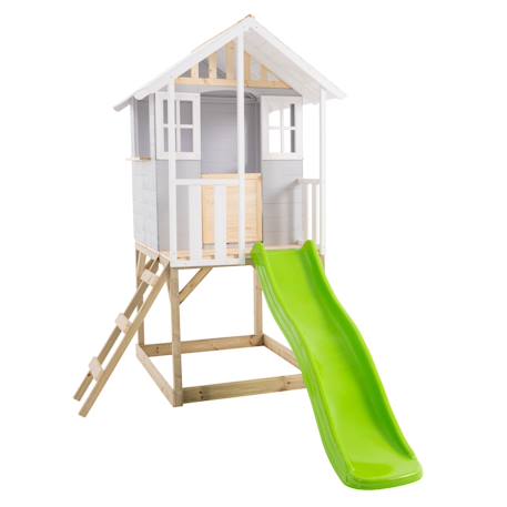 Maisonnette sur pilotis balcon et glissière perce-neige bois fsc® Gris - blanc - marron- vert 2 - vertbaudet enfant 