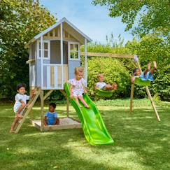Maisonnette sur pilotis, glissière, 2 balançoires perce-neige bois fsc®  - vertbaudet enfant
