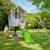 Maisonnette sur pilotis, glissière, 2 balançoires perce-neige bois fsc® Marron - gris - blanc - vert 1 - vertbaudet enfant 
