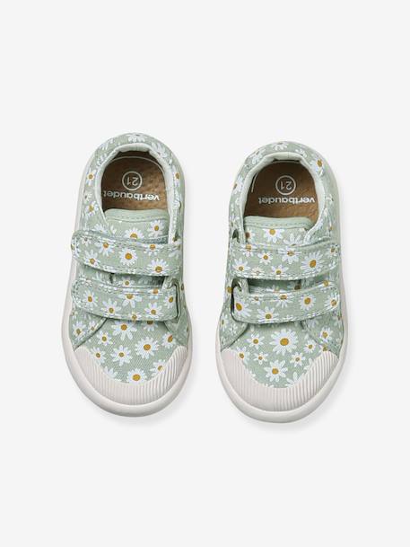 Baskets scratchées bébé en toile blanc+bleu glacier+lot rose+rose imprimé+vert imprimé marguerites+violet imprimé 39 - vertbaudet enfant 