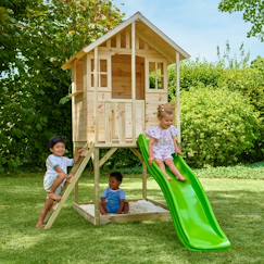 Jouet-Jeux de plein air-Maisonnette sur pilotis balcon et glissière basilic bois fsc®
