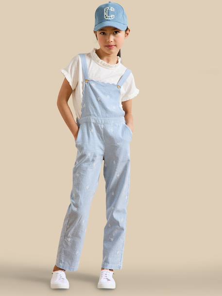 Salopette fille - vichy brodé Vichy bleu 1 - vertbaudet enfant 