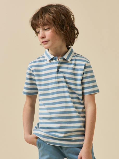 Polo rayé garçon - coton biologique Rayure bleue+Rayure verte 1 - vertbaudet enfant 