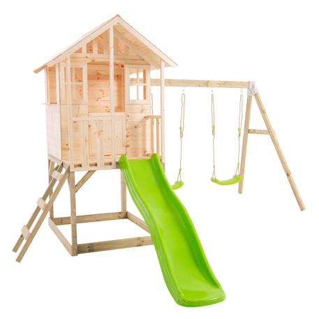 Maisonnette sur pilotis, glissière, 2 balançoires basilic bois fsc® Marron - vert 2 - vertbaudet enfant 