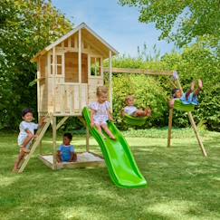 Jouet-Jeux de plein air-Maisonnette sur pilotis, glissière, 2 balançoires basilic bois fsc®