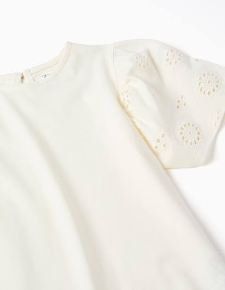 T-shirt en coton avec manches en broderie anglaise Beige clair+Rose clair 3 - vertbaudet enfant 