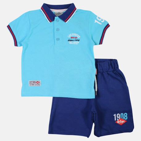 Ensemble polo et short  bébé   garçon imprimé  col chemise Bleu+Kaki+Orange 3 - vertbaudet enfant 