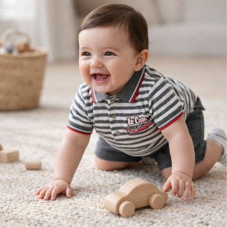 Ensemble polo et short bébé garçon été Gris+Marine 2 - vertbaudet enfant 