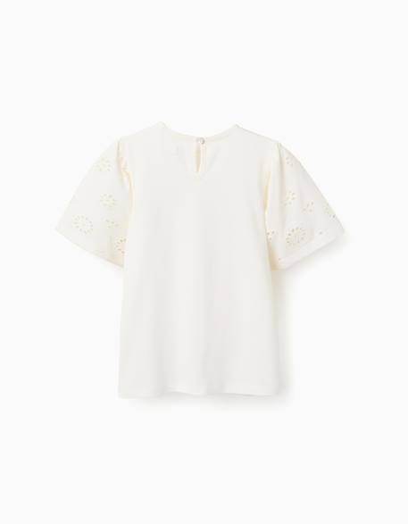 T-shirt en coton avec manches en broderie anglaise Beige clair+Rose clair 2 - vertbaudet enfant 