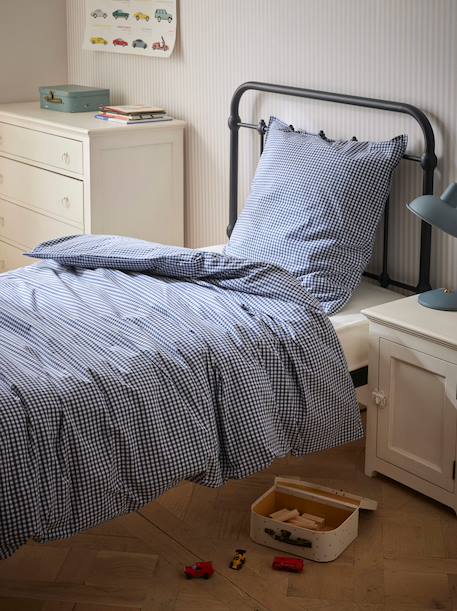 Housse de couette percale de coton 'vichy' Vichy curry+Vichy marine 8 - vertbaudet enfant 
