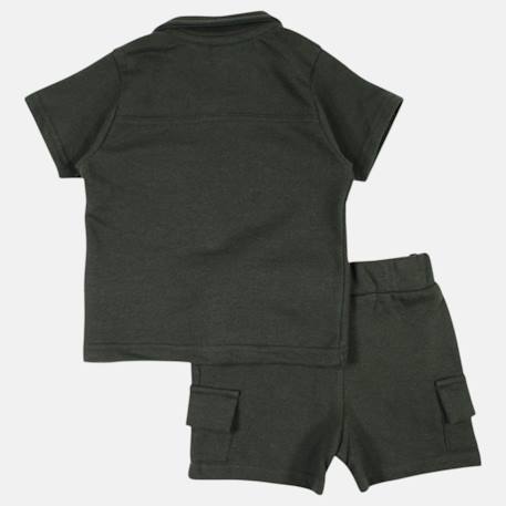 Ensemble chemiser et short  bébé   garçon imprimé  col chemise Gris+Kaki+Marine 10 - vertbaudet enfant 