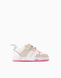 Chaussures-Chaussures bébé 17-26-Baskets bi-matière à fleurs décoratives