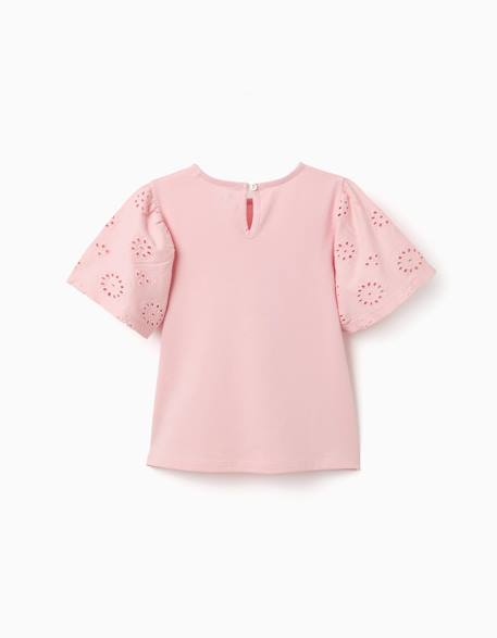 T-shirt en coton avec manches en broderie anglaise Beige clair+Rose clair 5 - vertbaudet enfant 