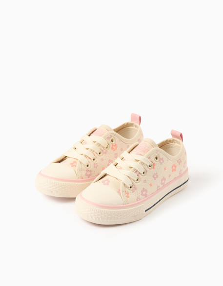 Baskets en toile avec motif floral et lacets Beige clair 2 - vertbaudet enfant 