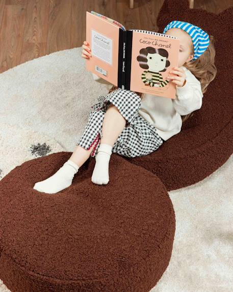 Pouf enfant ottoman rond - coussin de sol déhoussable en teddy Biscuit+Cream white+Guava+Maple+Matcha+Warm hazel 32 - vertbaudet enfant 