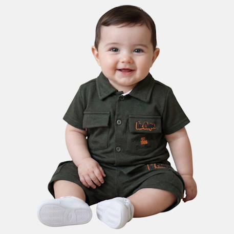 Ensemble chemiser et short  bébé   garçon imprimé  col chemise Gris+Kaki+Marine 7 - vertbaudet enfant 