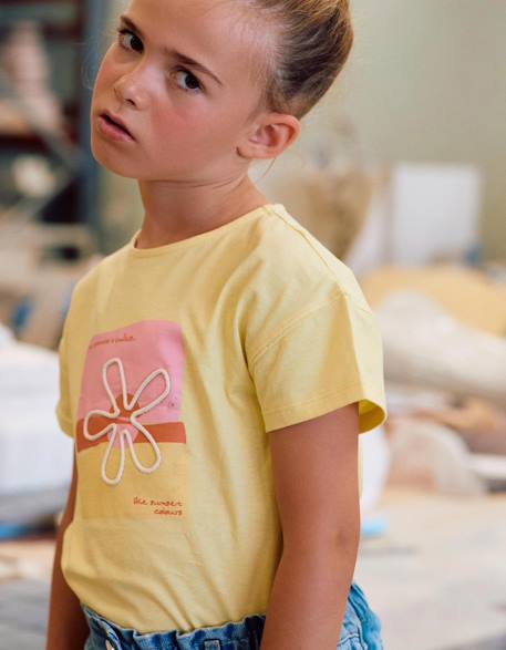 T-shirt en coton à imprimé floral 3d Blanc+Jaune clair 5 - vertbaudet enfant 
