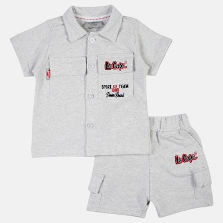 Ensemble chemiser et short  bébé   garçon imprimé  col chemise Gris+Kaki+Marine 3 - vertbaudet enfant 