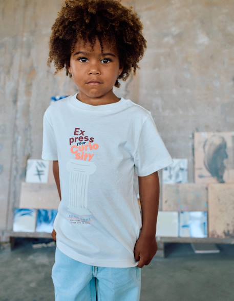 Garçon-T-shirt en coton avec imprimé curiosity à l'avant