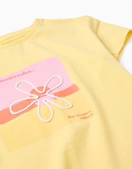 T-shirt en coton à imprimé floral 3d Blanc+Jaune clair 8 - vertbaudet enfant 
