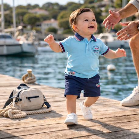 Ensemble polo et short  bébé   garçon imprimé  col chemise Bleu+Kaki+Orange 2 - vertbaudet enfant 