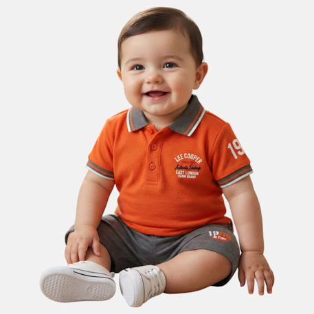 Ensemble polo et short  bébé   garçon imprimé  col chemise Bleu+Kaki+Orange 13 - vertbaudet enfant 