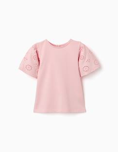 T-shirt en coton avec manches en broderie anglaise  - vertbaudet enfant